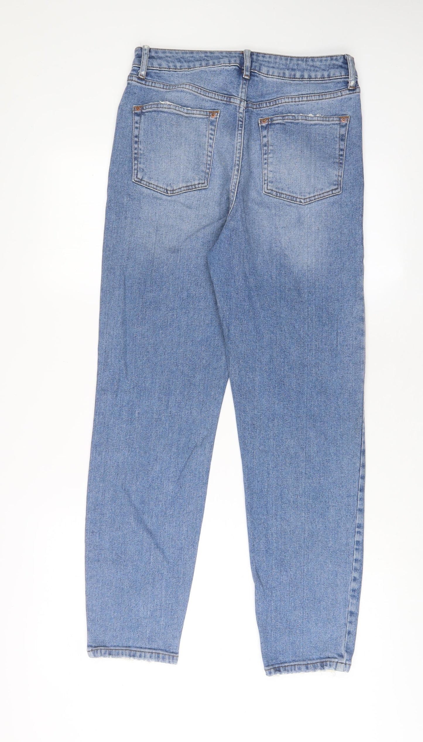 Miss Selfridge Womens Blue Cotton Straight Jeans Size 12 L28 in Regular Zip