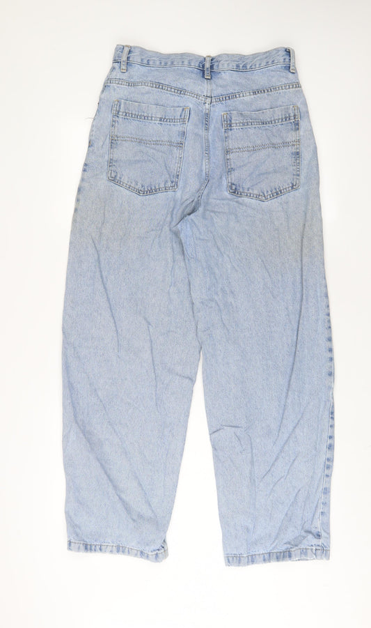 Topshop Womens Blue Cotton Wide-Leg Jeans Size 30 in L30 in Regular Zip