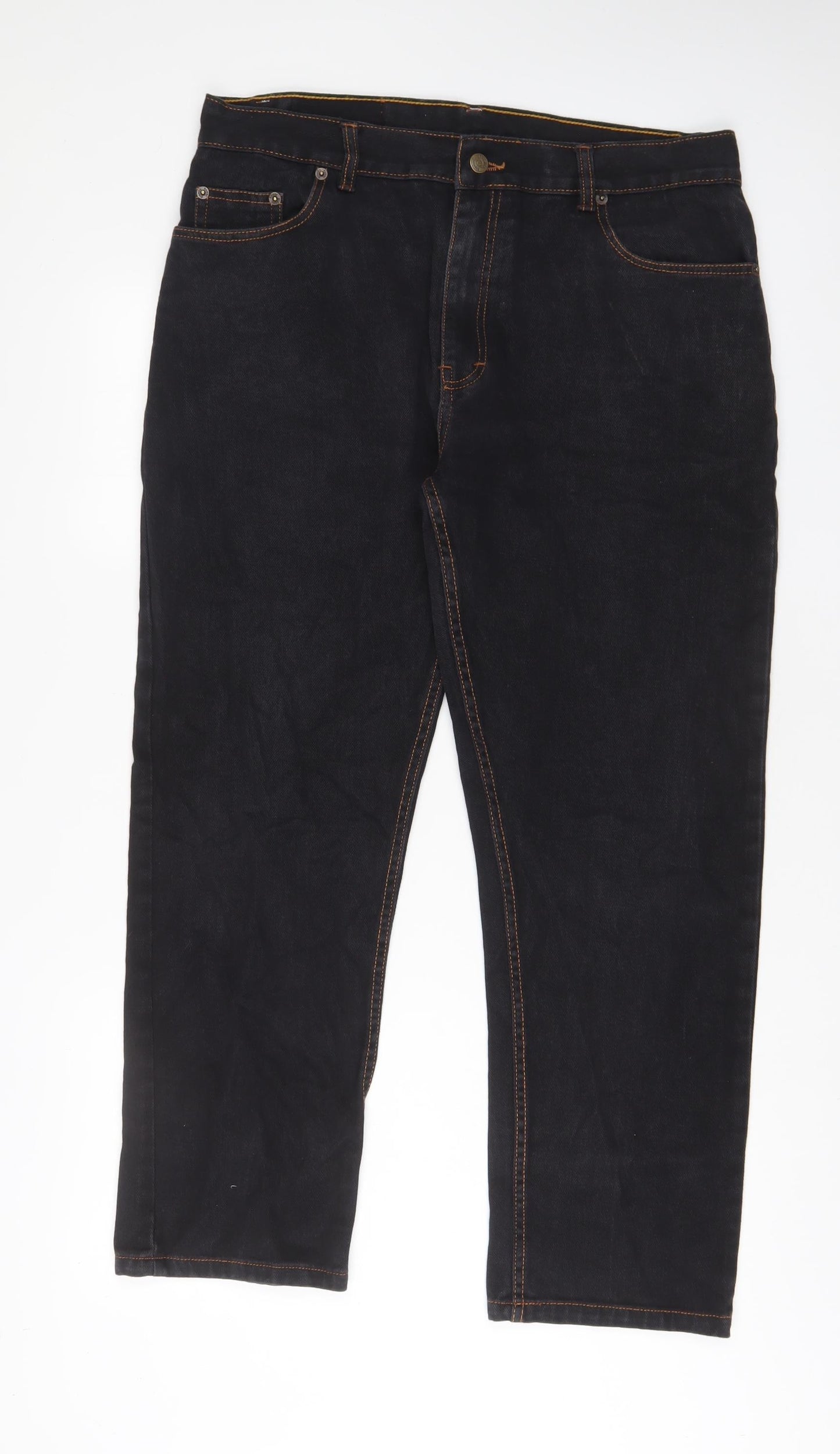 STEALTH Womens Black Cotton Straight Jeans Size 36 in L29 in Regular Zip - Short Leg