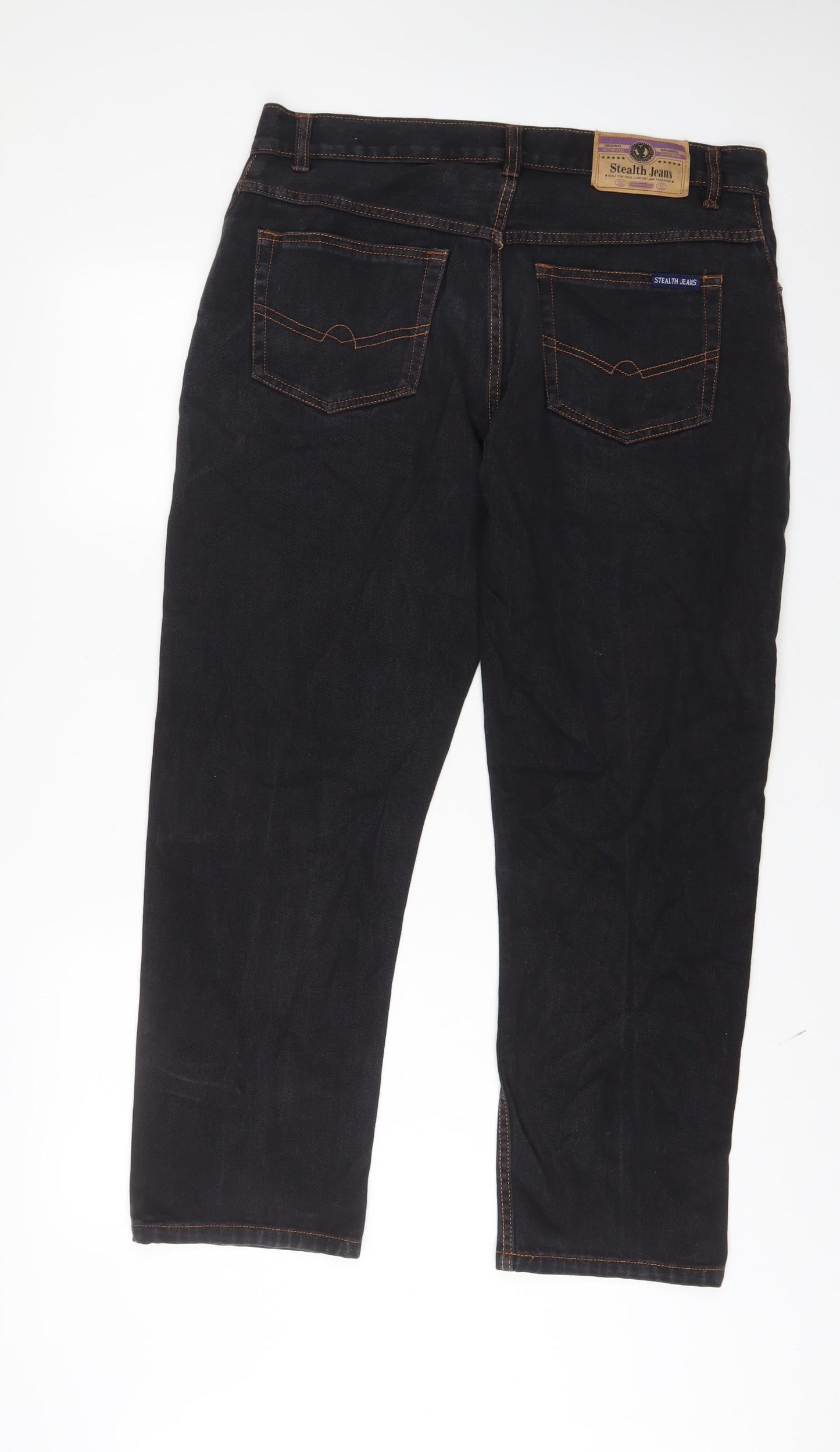 STEALTH Womens Black Cotton Straight Jeans Size 36 in L29 in Regular Zip - Short Leg
