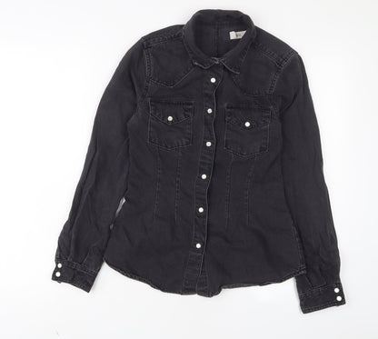 ASOS Womens Grey Cotton Basic Button-Up Size 6 Collared