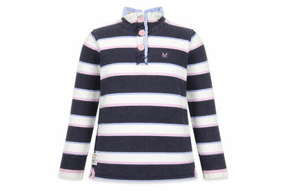 Front view of Crew Clothing Multicoloured Striped Cotton Pullover Sweatshirt, size 8, Button - Embroidered