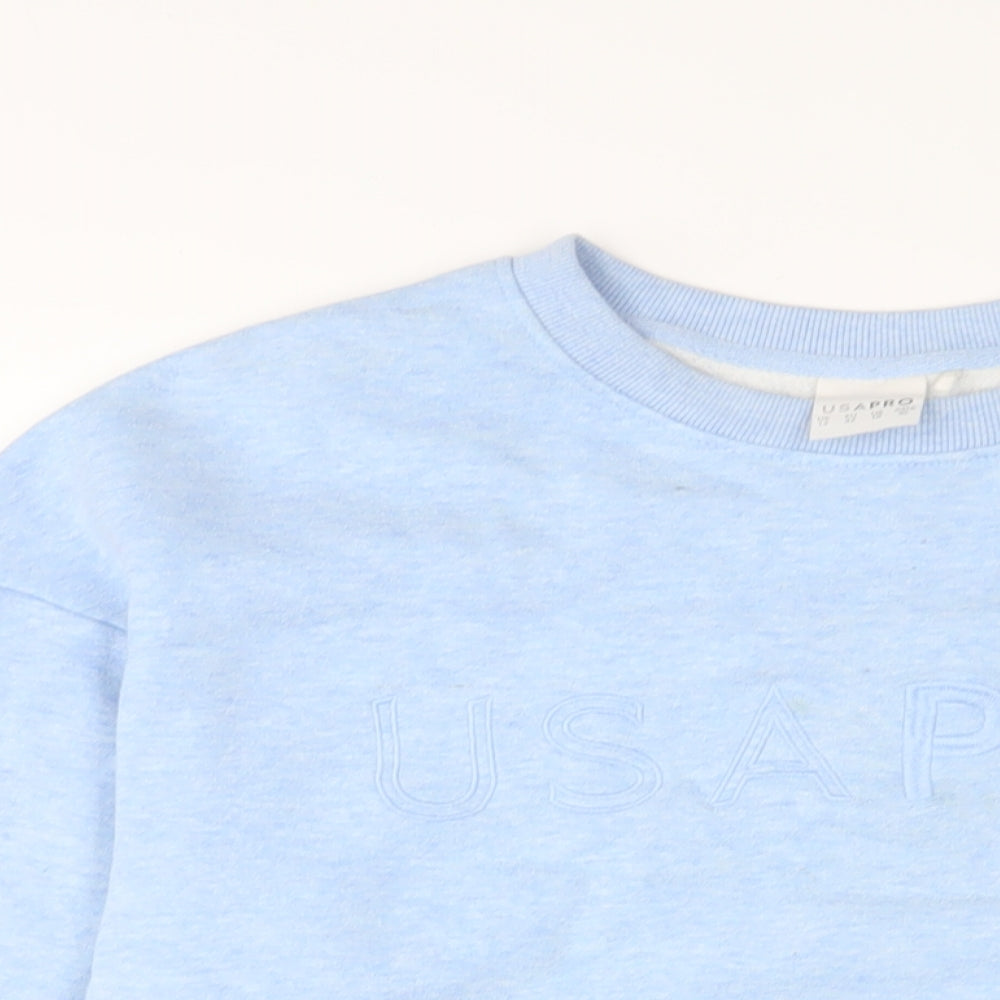 USA Pro Womens Blue Cotton Pullover Sweatshirt Size 14 Pullover - Logo, Embroidered