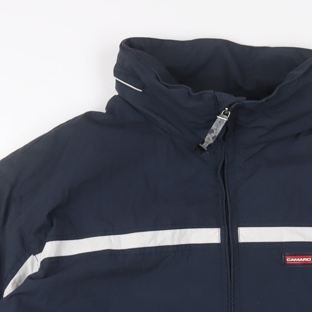 Close-up detail of Camaro boys’ blue jacket, size 14, years zip - zip pockets