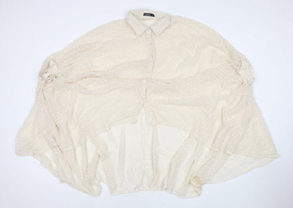 Boohoo Womens Beige Polka Dot Polyester Basic Button-Up Size 10 Collared