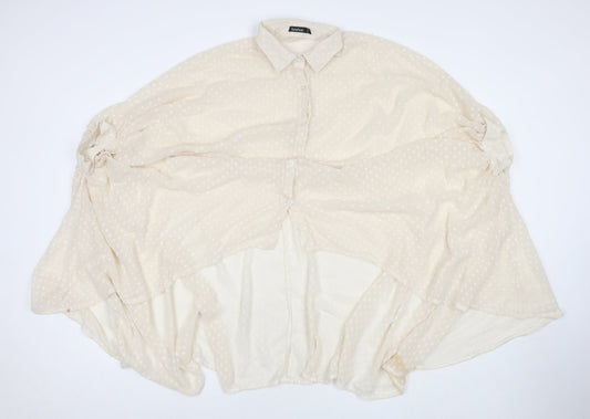 Boohoo Womens Beige Polka Dot Polyester Basic Button-Up Size 10 Collared