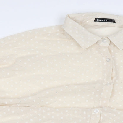 Boohoo Womens Beige Polka Dot Polyester Basic Button-Up Size 10 Collared