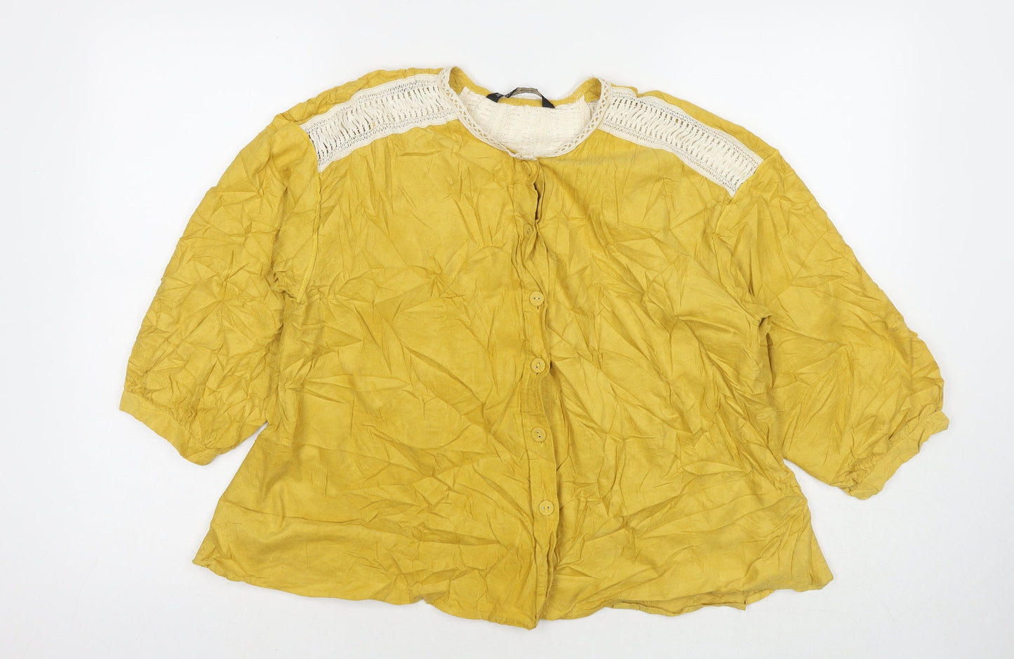 Womens UK Size L Zara Yellow Basic Button-Up