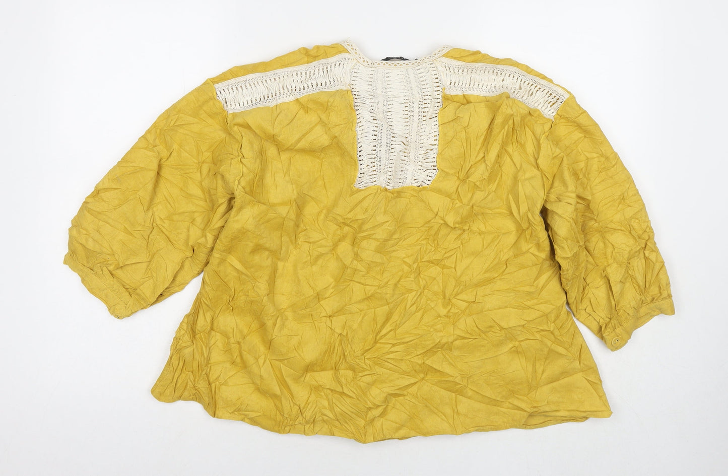 Womens UK Size L Zara Yellow Basic Button-Up