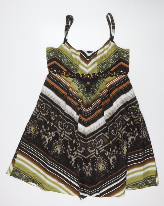 Per Una Womens Multicoloured Geometric Silk Tank Dress Size 18 Round Neck Zip
