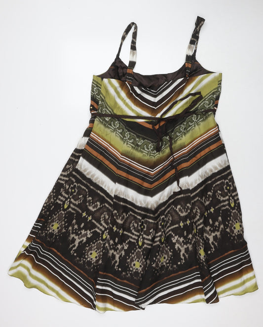Per Una Womens Multicoloured Geometric Silk Tank Dress Size 18 Round Neck Zip