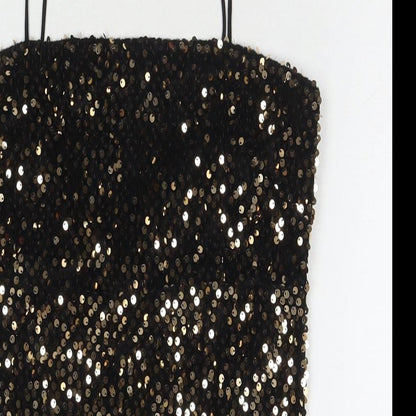 Motel Womens Black Polyester Mini Size S Square Neck Zip - Sequin Detail