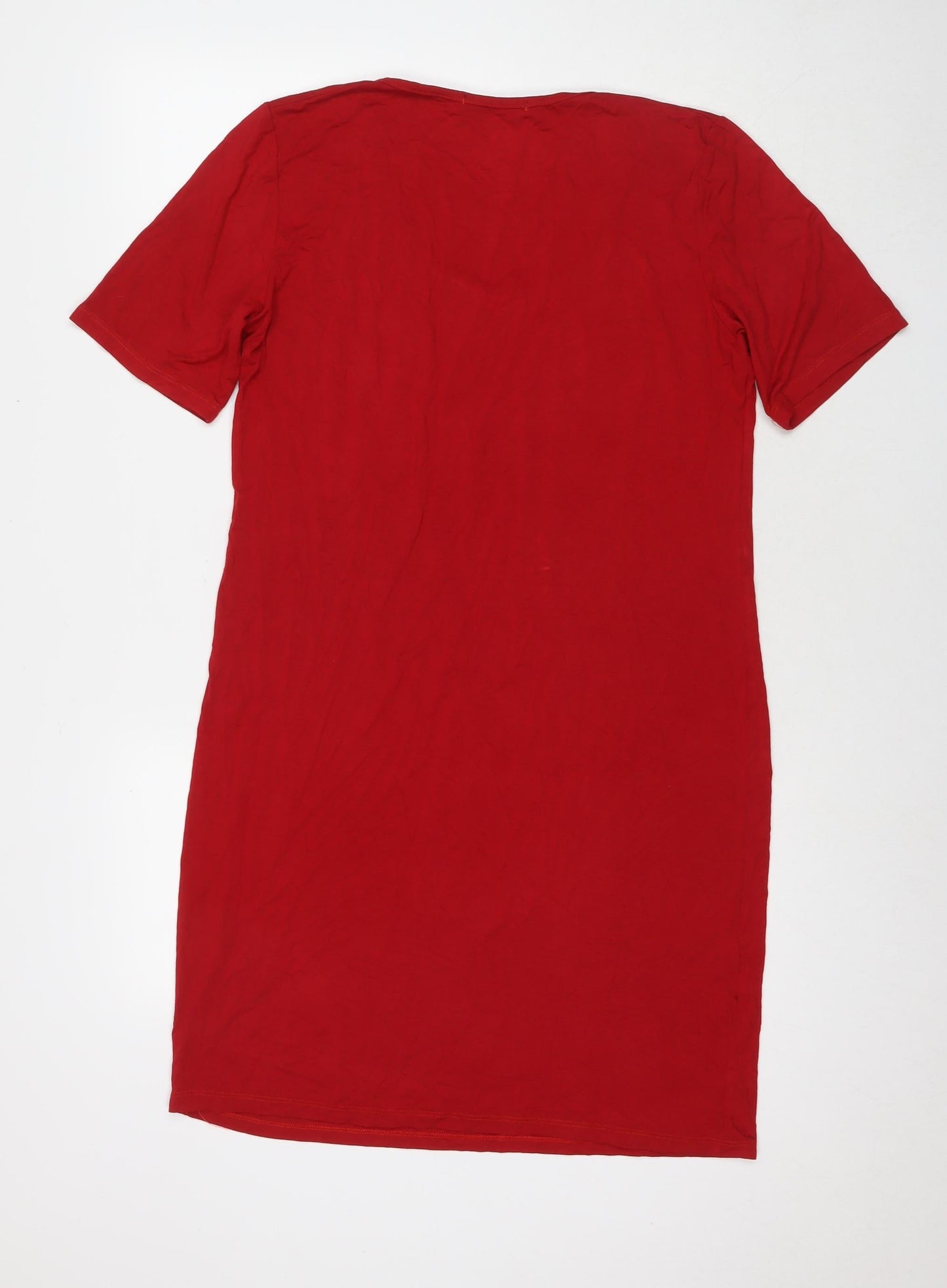 Domiti Womens Red Viscose T-Shirt Dress Size M Round Neck Pullover