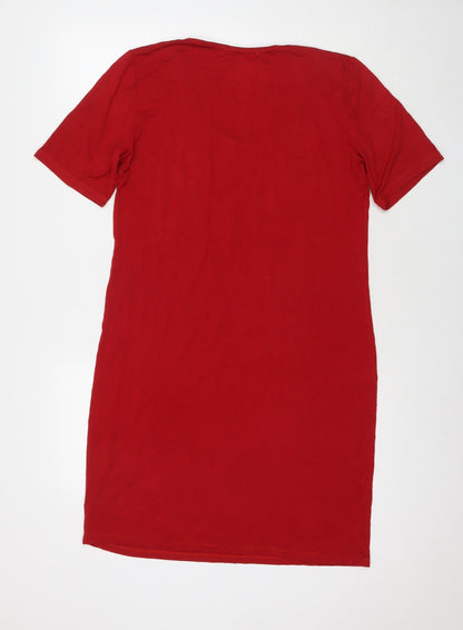 Domiti Womens Red Viscose T-Shirt Dress Size M Round Neck Pullover