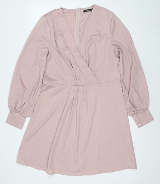 Boohoo Womens Pink Polyester A-Line Size 16 V-Neck Zip