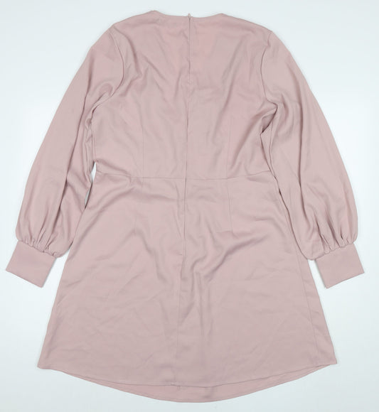 Boohoo Womens Pink Polyester A-Line Size 16 V-Neck Zip