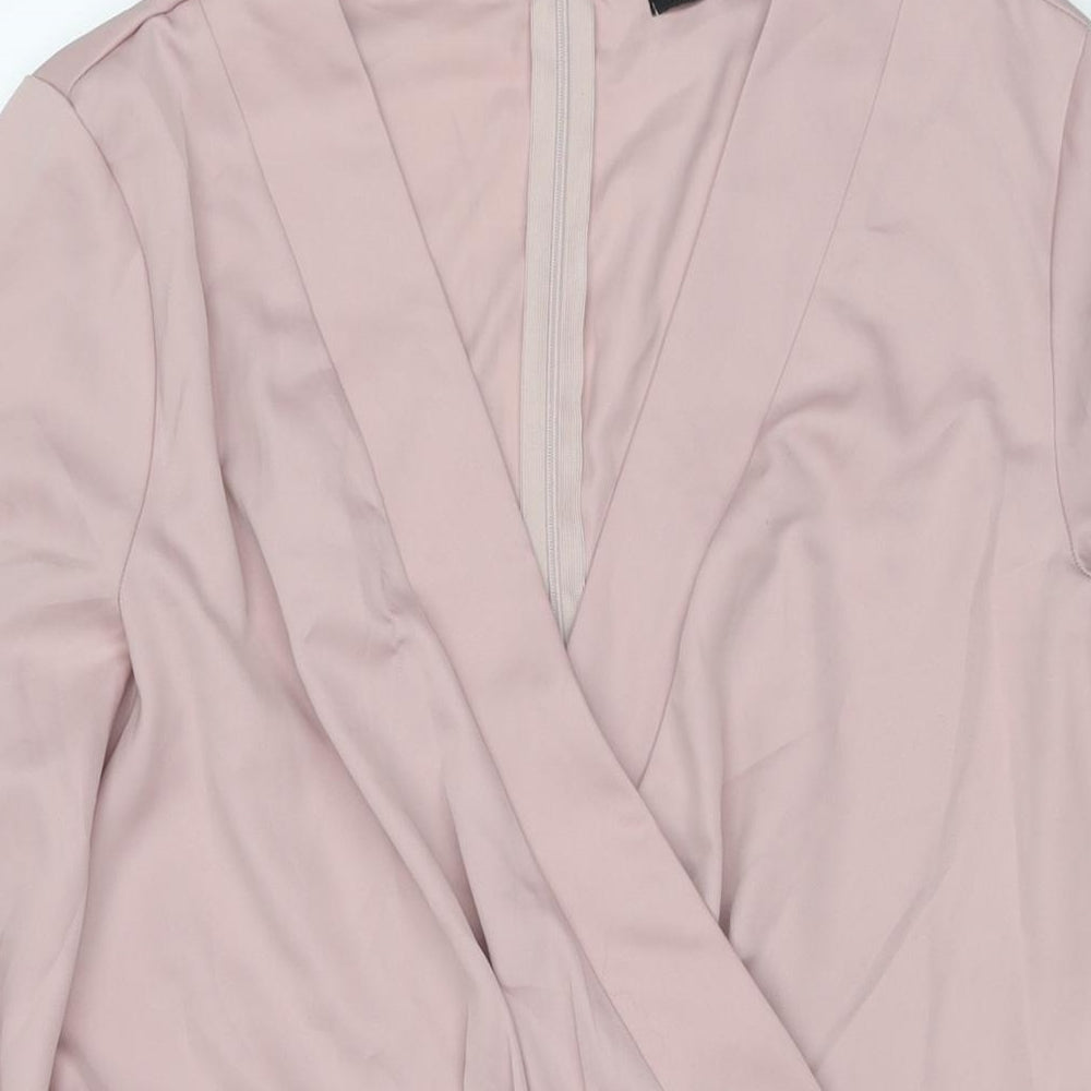Boohoo Womens Pink Polyester A-Line Size 16 V-Neck Zip