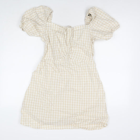 H&M Womens Beige Cotton T-Shirt Dress Size M Square Neck Pullover