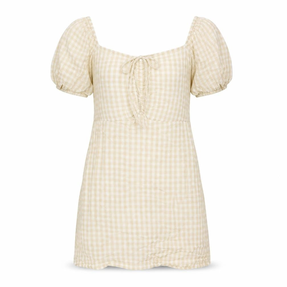H&M Womens Beige Cotton T-Shirt Dress Size M Square Neck Pullover