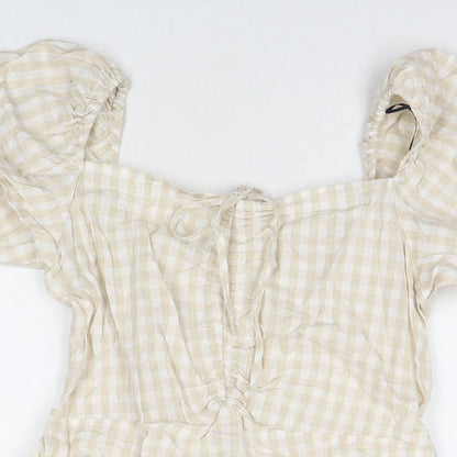 H&M Womens Beige Cotton T-Shirt Dress Size M Square Neck Pullover