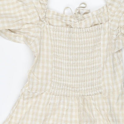 H&M Womens Beige Cotton T-Shirt Dress Size M Square Neck Pullover
