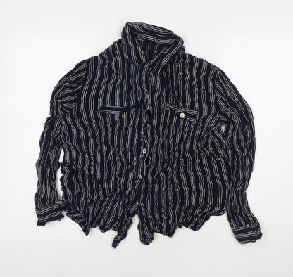 Made in U.K. Womens Blue Striped Viscose Basic Button-Up Size 16 Collared