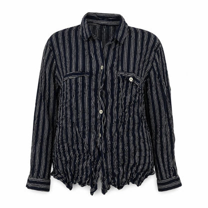 Made in U.K. Womens Blue Striped Viscose Basic Button-Up Size 16 Collared