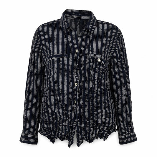Made in U.K. Womens Blue Striped Viscose Basic Button-Up Size 16 Collared
