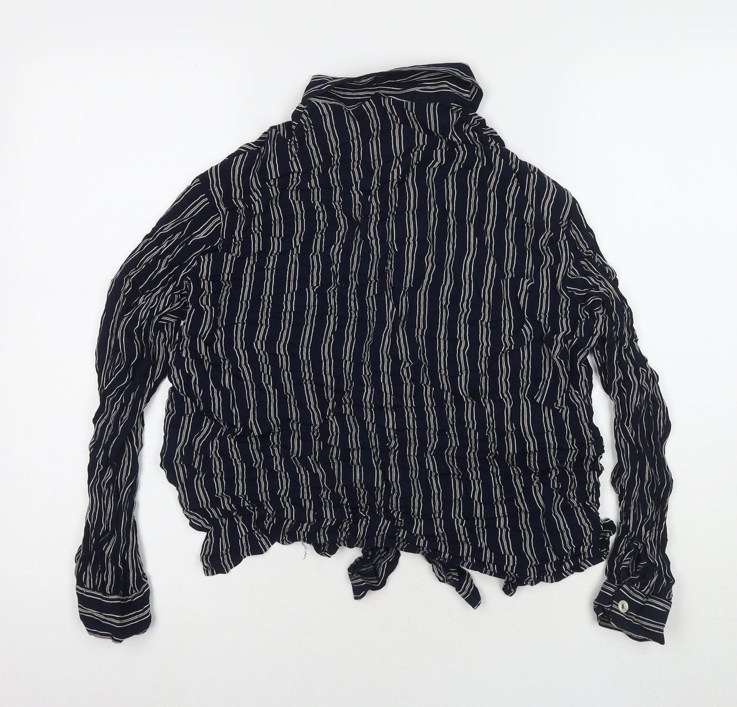 Made in U.K. Womens Blue Striped Viscose Basic Button-Up Size 16 Collared