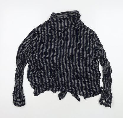 Made in U.K. Womens Blue Striped Viscose Basic Button-Up Size 16 Collared