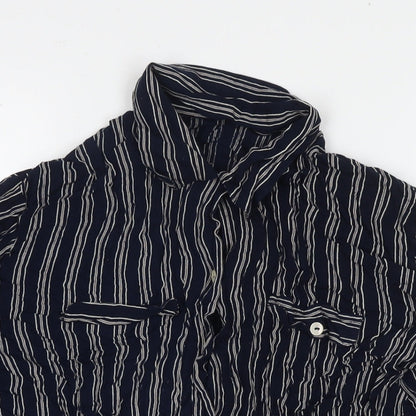 Made in U.K. Womens Blue Striped Viscose Basic Button-Up Size 16 Collared