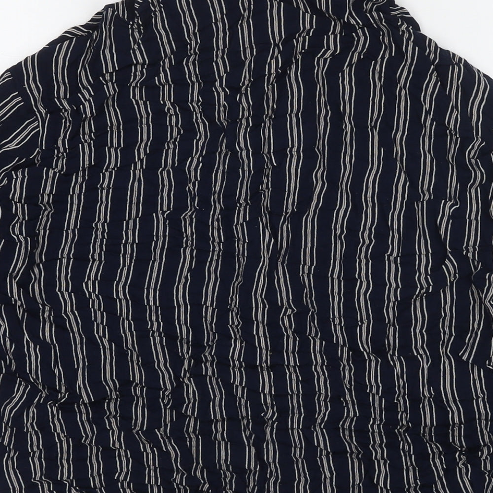 Made in U.K. Womens Blue Striped Viscose Basic Button-Up Size 16 Collared