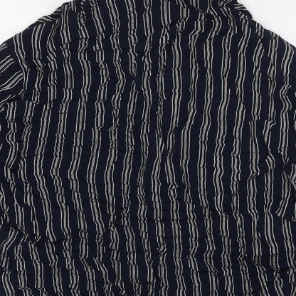 Made in U.K. Womens Blue Striped Viscose Basic Button-Up Size 16 Collared
