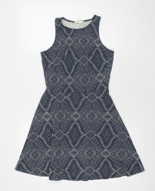 H&M Womens Blue Polyester Fit & Flare Size S Round Neck Pullover