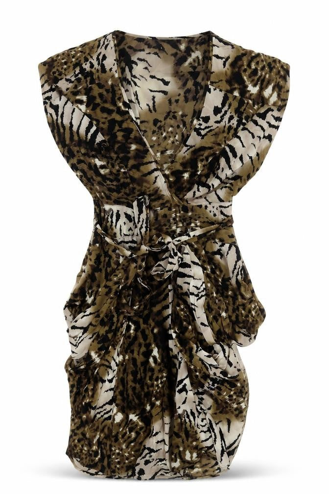 Warehouse Womens Multicoloured Animal Print Polyester A-Line Size 10 V-Neck Zip