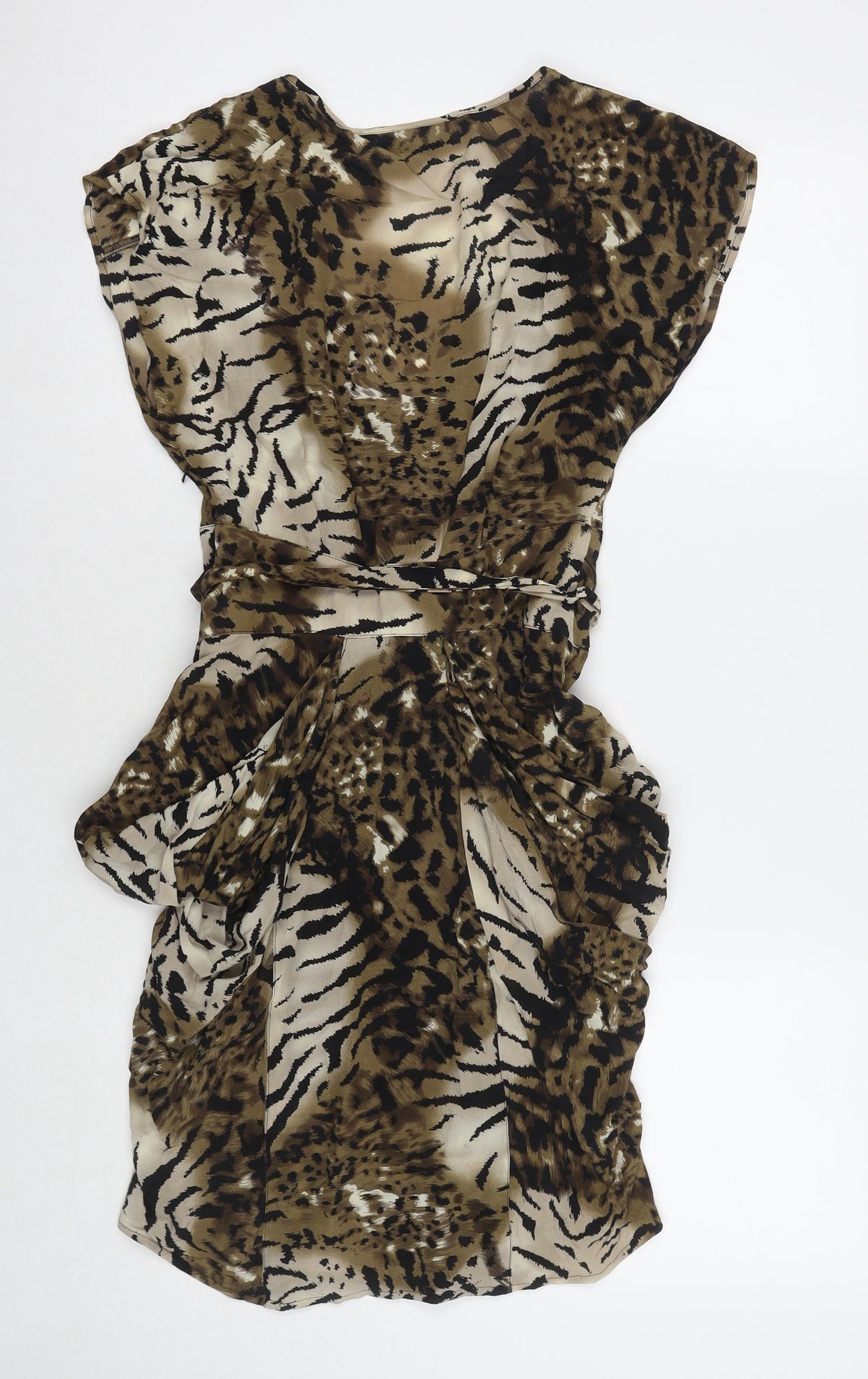 Warehouse Womens Multicoloured Animal Print Polyester A-Line Size 10 V-Neck Zip