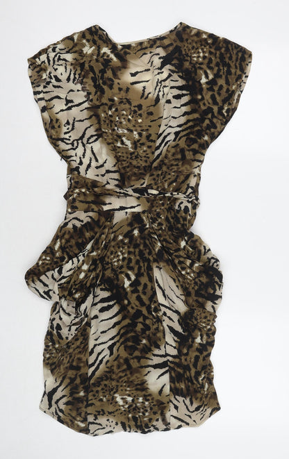Warehouse Womens Multicoloured Animal Print Polyester A-Line Size 10 V-Neck Zip