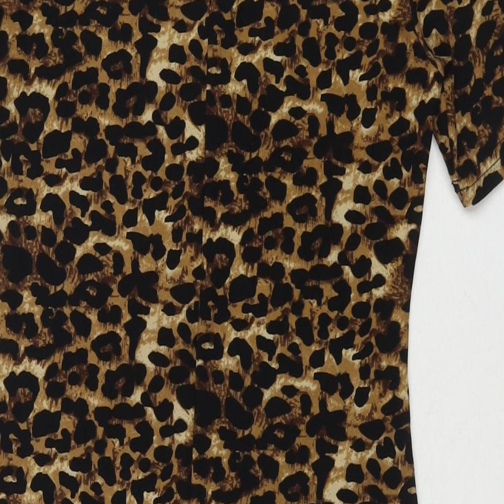 Blue Vanilla Womens Beige Animal Print Polyester Bodycon Size 8 Round Neck Button - Leopard Print