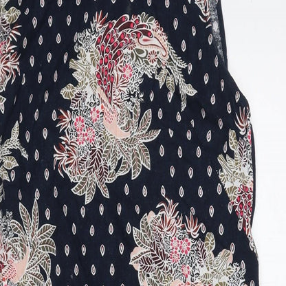 Marks and Spencer Womens Blue Floral Linen A-Line Size 10 Round Neck Zip