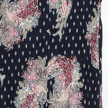 Marks and Spencer Womens Blue Floral Linen A-Line Size 10 Round Neck Zip