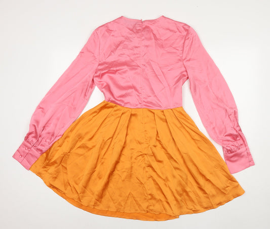 Missguided Womens Multicoloured Colourblock Polyester Fit & Flare Size 8 Round Neck Zip