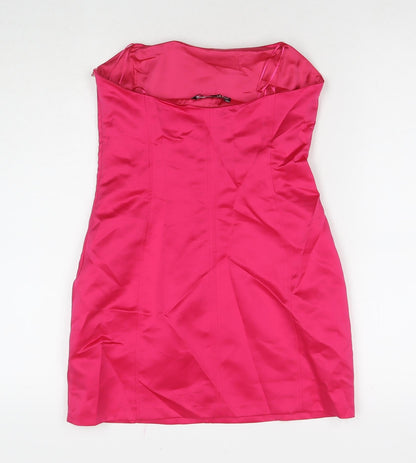 Zara Womens Pink Polyester Mini Size S Square Neck Zip - Strapless