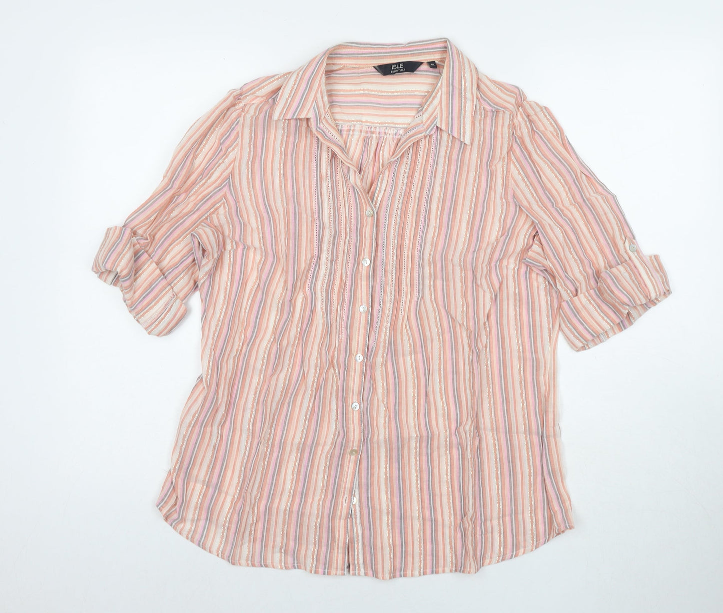 EWM Womens Multicoloured Striped Polyester Basic Button-Up Size 14 Collared