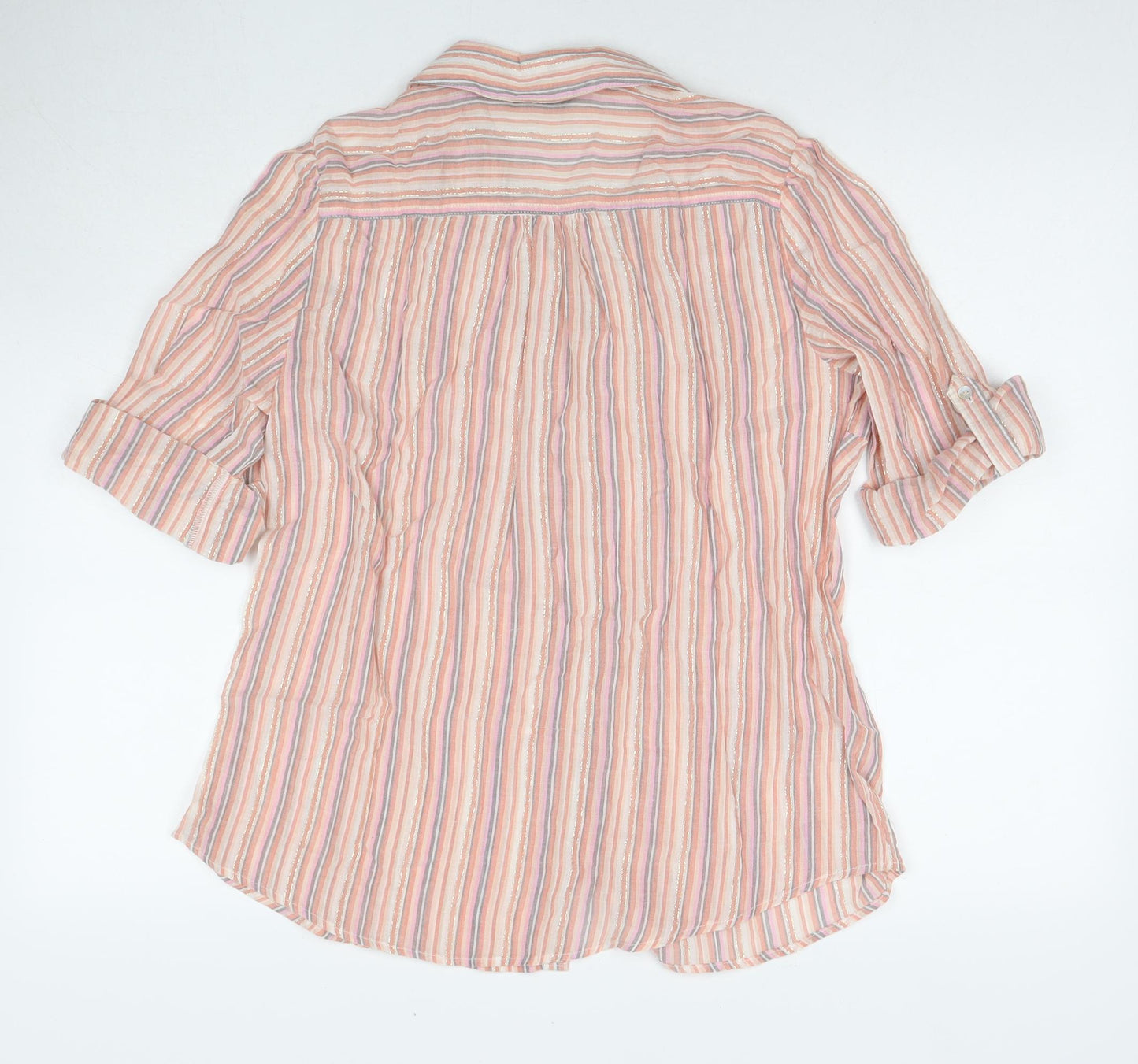 EWM Womens Multicoloured Striped Polyester Basic Button-Up Size 14 Collared
