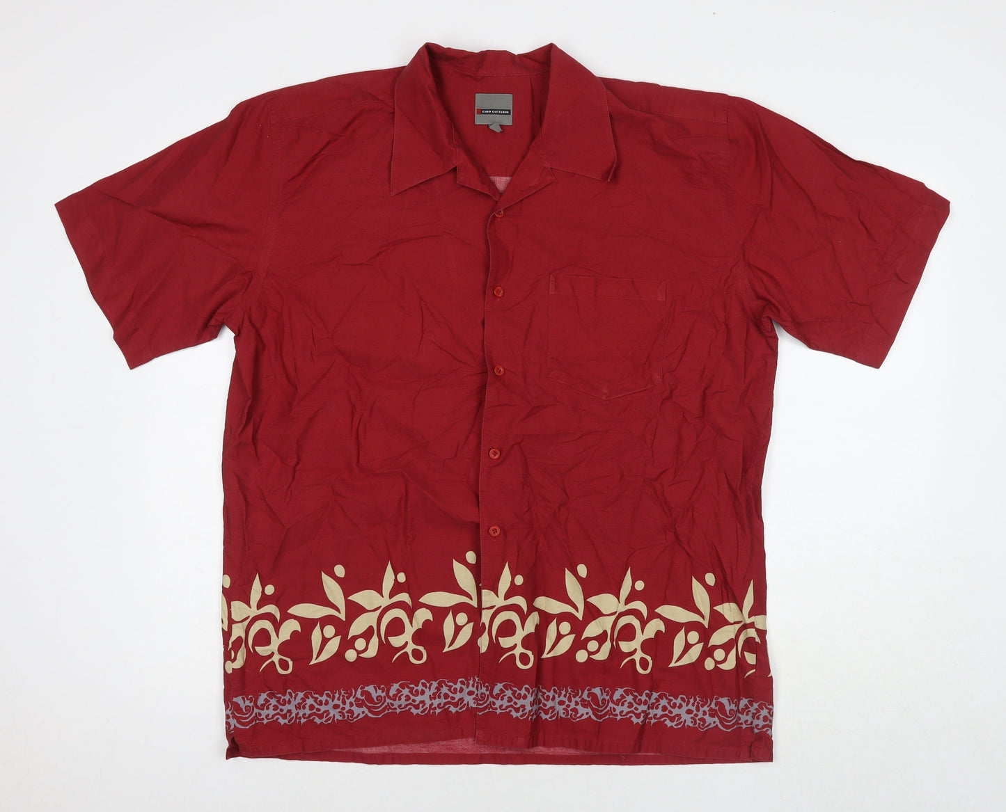 Ciro Citterio Womens Red Geometric Cotton Basic Button-Up Size XL Collared