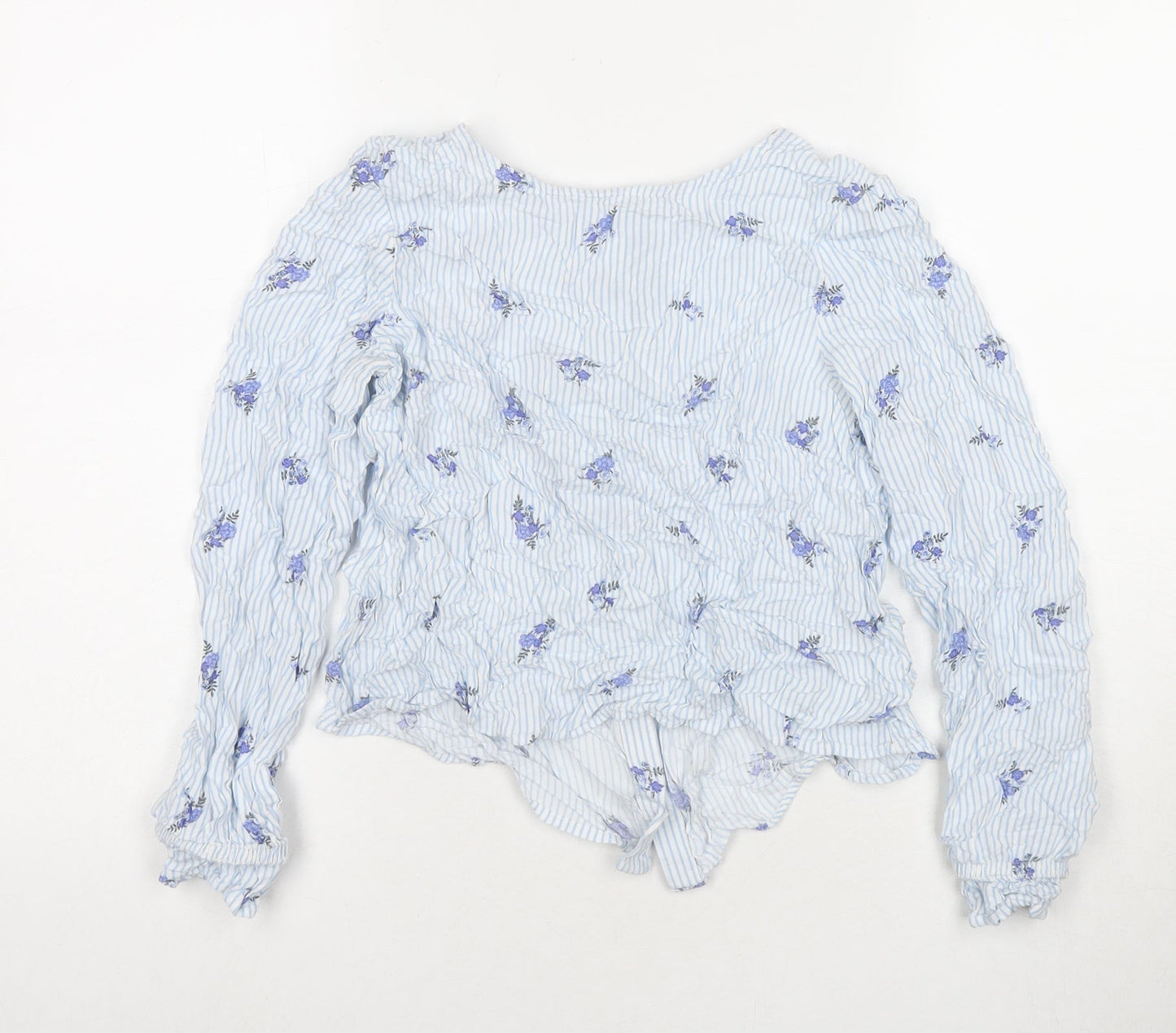 Divided by H&M Womens Blue Striped Viscose Basic Button-Up Size 4 Round Neck