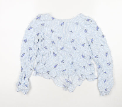 Divided by H&M Womens Blue Striped Viscose Basic Button-Up Size 4 Round Neck