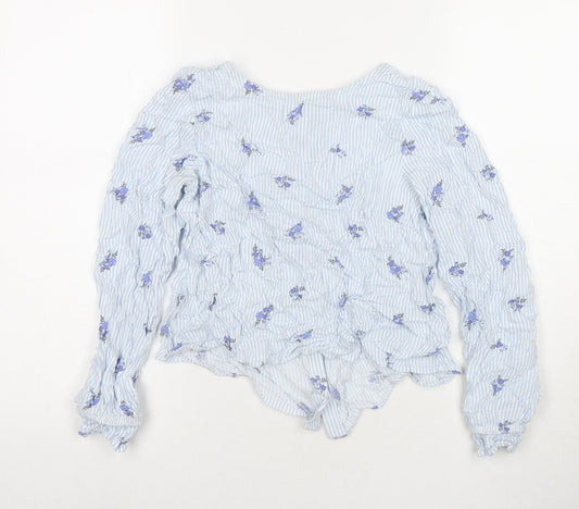 Divided by H&M Womens Blue Striped Viscose Basic Button-Up Size 4 Round Neck