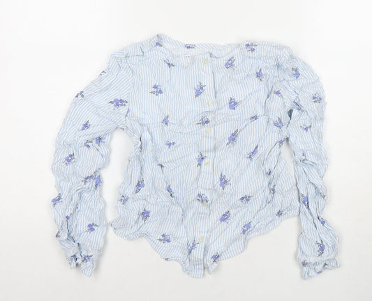 Divided by H&M Womens Blue Striped Viscose Basic Button-Up Size 4 Round Neck