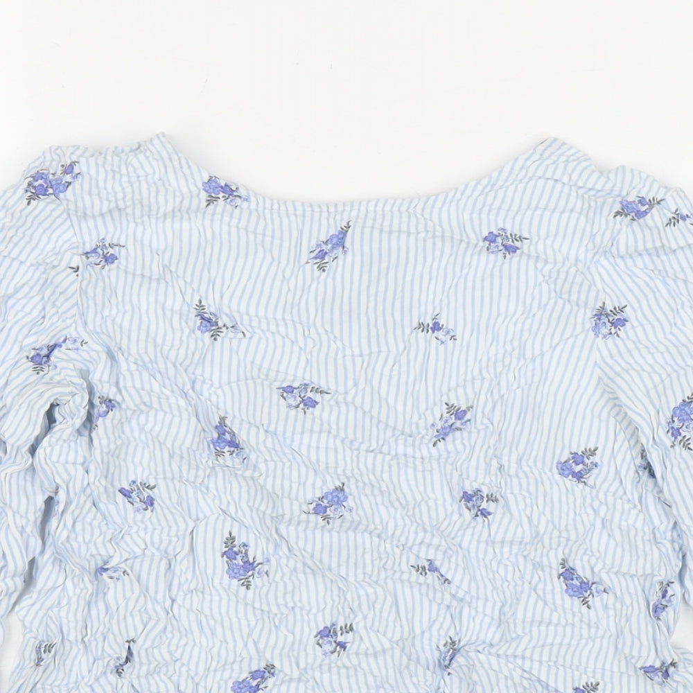 Divided by H&M Womens Blue Striped Viscose Basic Button-Up Size 4 Round Neck